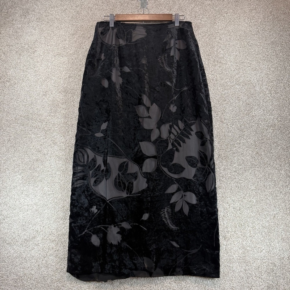 VTG 90s Maurices Velvet Sheer Maxi Skirt Slit Sz 14 Y2K *Flaw*